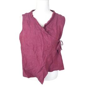 Bryn Walker M Linen Wrap Top Sleeveless Raspberry/Purple Weave No Size Tag